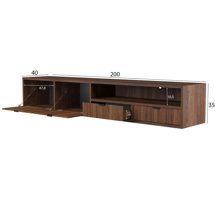 Szafka RTV wisząca 200 Warmia Walnut Wymiary.jpg