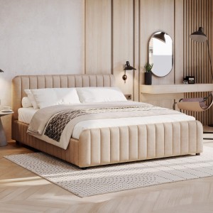 Łóżko tapicerowane z pojemnikiem SFG0167 | 180x200 | Welur | Ciemny beż #6 | OUTLET