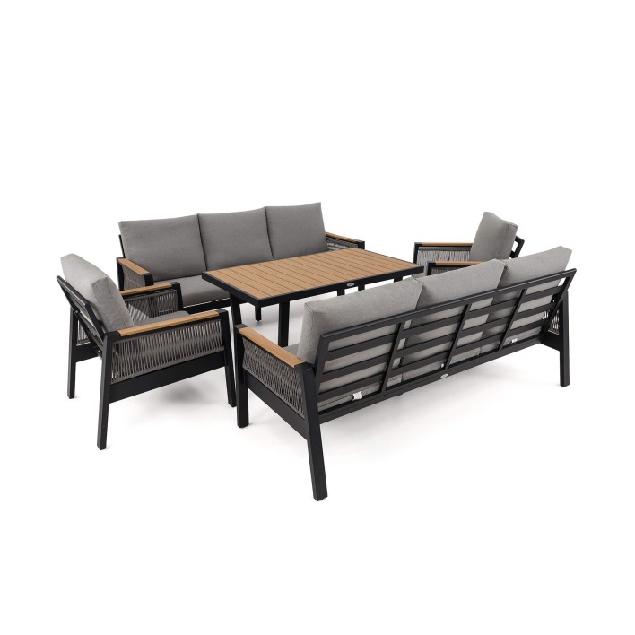 Zestaw mebli ogrodowych z aluminium SYCYLIA DUO | Czarny + imitacja drewna | Szare poduszki - 8