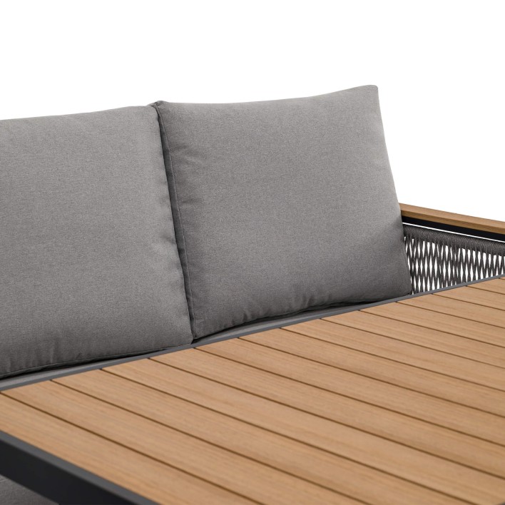 Zestaw mebli ogrodowych z aluminium SYCYLIA DUO | Czarny + imitacja drewna | Szare poduszki - 17