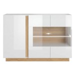 ARCO (E) KOMODA WITRYNA 138CM - BIAŁY POŁYSK / DĄB GRANDSON
