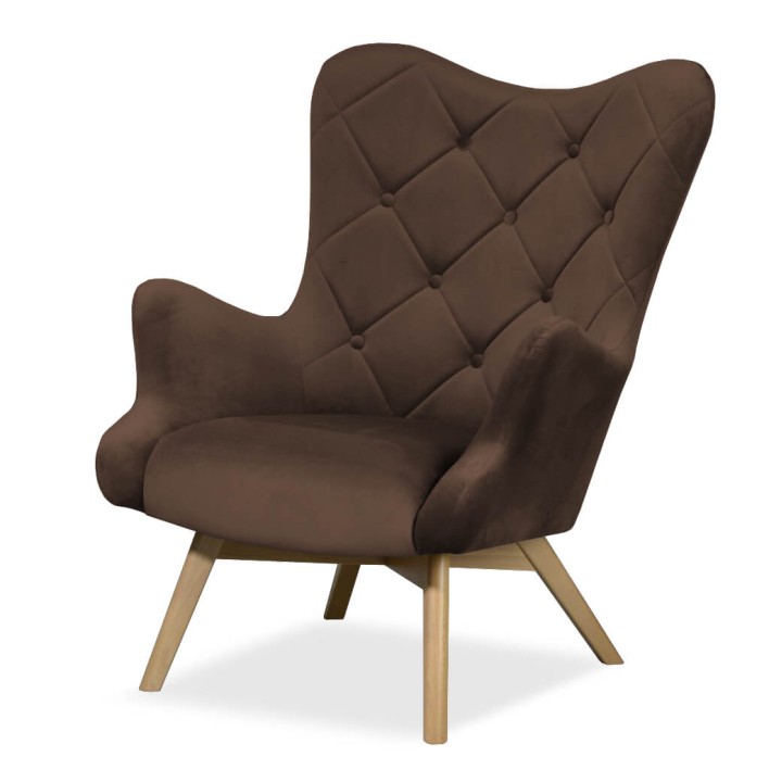 fotel na nóżkach brązowy