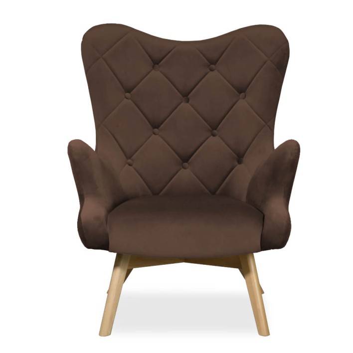 fotel welurowy brązowy