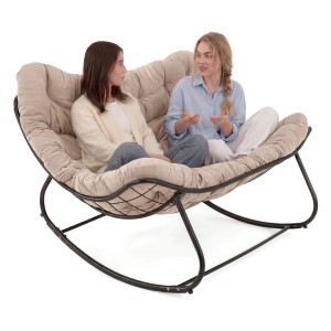 Ogrodowa sofa, fotel 2 osobowy bujany, poduszka beż #12b