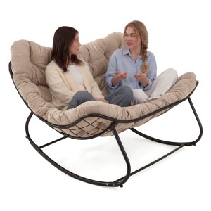 Ogrodowa sofa, fotel 2 osobowy bujany, poduszka beż #208