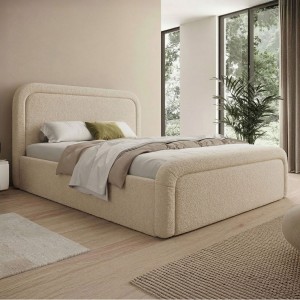 Łóżko tapicerowane z pojemnikiem SFG0154 | 160x200 | Boucle | Beż #3 | OUTLET