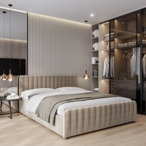 Łóżko tapicerowane z pojemnikiem SFG0160 | 160x200 | Welur | Ciemny beżowy #6 | OUTLET