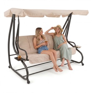 Huśtawka ogrodowa GRACJA YN8209 | Czarny | Poduszki beżowe