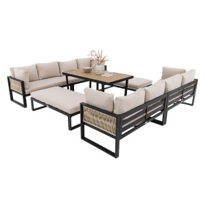 Zestaw mebli ogrodowych SIENA DUO | Aluminium czarny | Beżowe poduszki