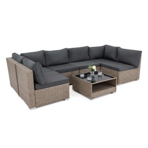 Zestaw mebli ogrodowych z technorattanu ALVANI BGM01 | Szary | poduszki szare