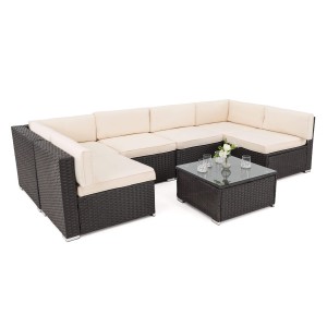 Zestaw mebli ogrodowych z technorattanu ALVANI RB6 | Brązowy | poduszki beżowe