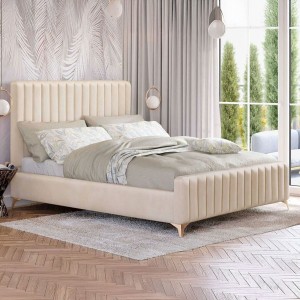 Łóżko tapicerowane BELANIA (SF1023P) w stylu Glamour | 120x200 | Welur | Beżowy | SZYBKA WYSYŁKA