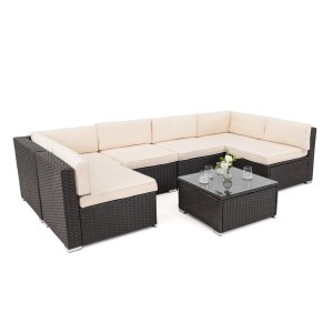 Zestaw mebli ogrodowych z technorattanu ALVANI RB6 | Brązowy | poduszki beżowe