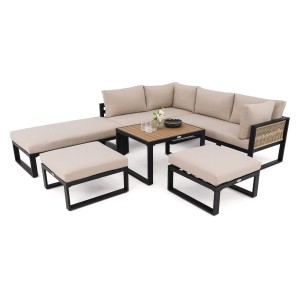 Zestaw mebli ogrodowych SANTORINI SUPER BIG | Aluminium czarny | Beżowe poduszki