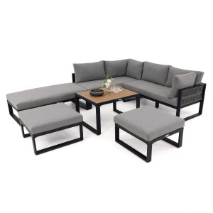 Zestaw mebli ogrodowych SANTORINI SUPER BIG | Aluminium czarny | Szare poduszki