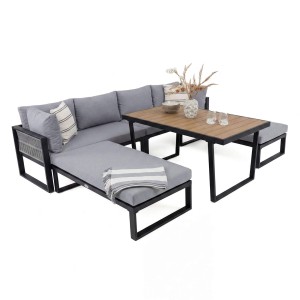 Zestaw mebli ogrodowych SIENA BIG + Stół Sycylia | Aluminium czarny | Szare poduszki