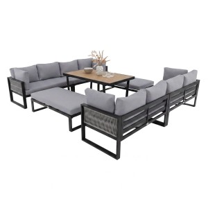 Zestaw mebli ogrodowych SIENA DUO | Aluminium czarny | Szare poduszki
