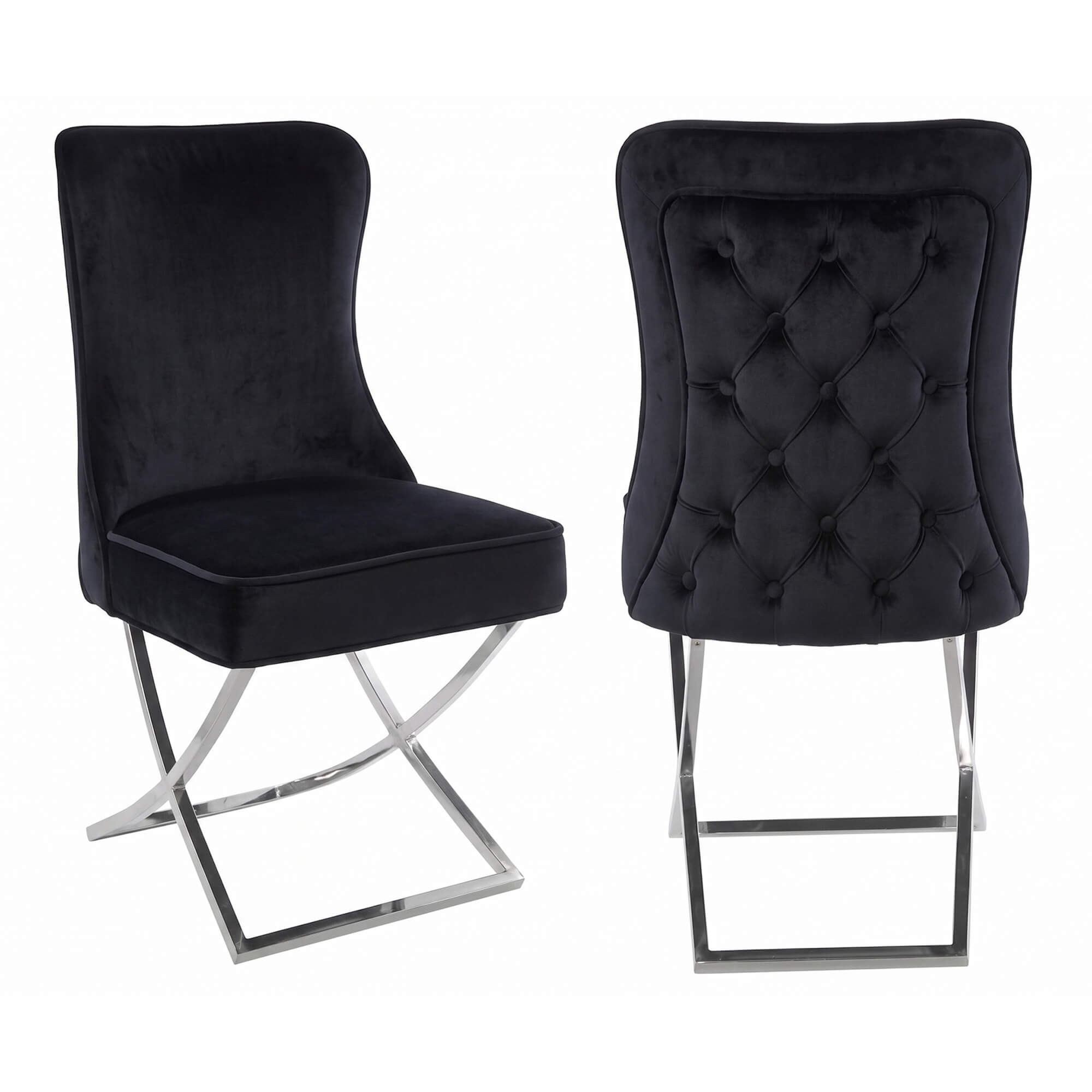 Krzesło Glamour Y-2009 czarny welur #20 srebrne nogi | OUTLET