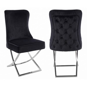 Krzesło Glamour Y-2009 czarny welur #20 srebrne nogi | OUTLET