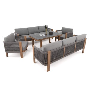 Zestaw mebli ogrodowych z aluminium SYDNEY DUO | Imitacja drewna | Szare poduszki OUTLET