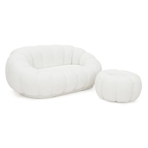 Fotel 2 osobowy z podnóżkiem CX2032 Pumpkin | Bouclé | Biały #1 | OUTLET