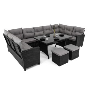  Zestaw ogrodowy PORTO XXL | Dwa pojemniki | Technorattan | Czarny | Poduszki szare 01 | OUTLET