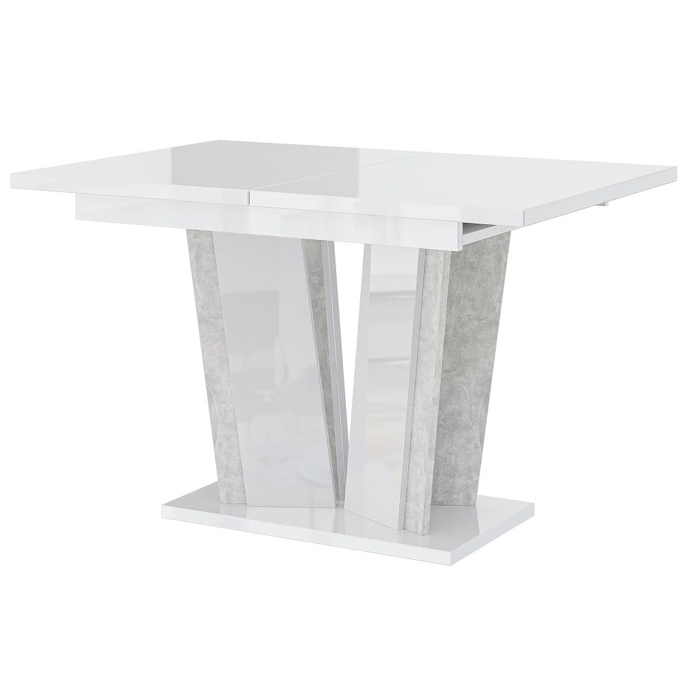 Stół rozkładany DOHA 2 | 120-160x80 | Biały połysk, beton