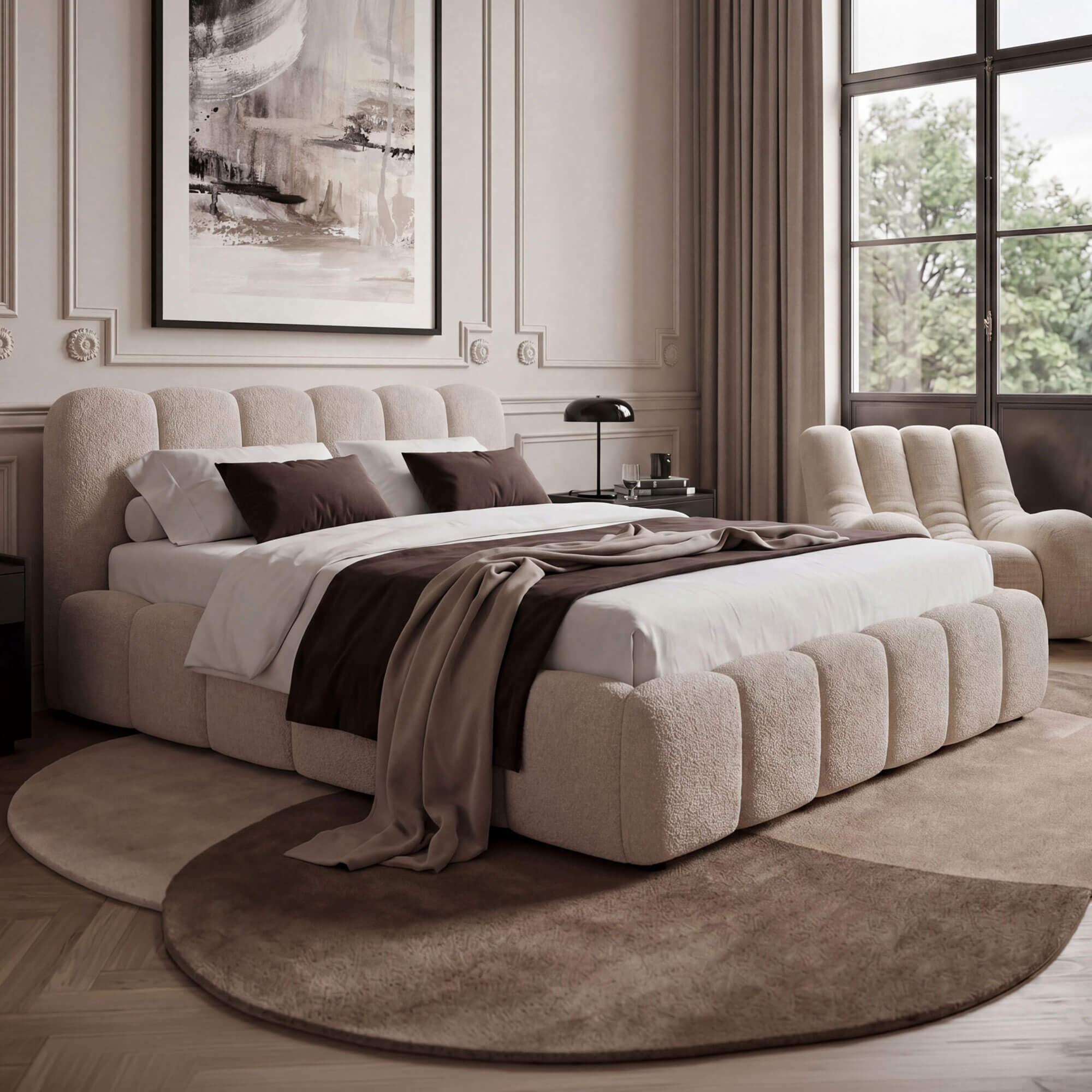  Łóżko tapicerowane z pojemnikiem SFG0213 | 180x200 | Boucle | Ecru #33