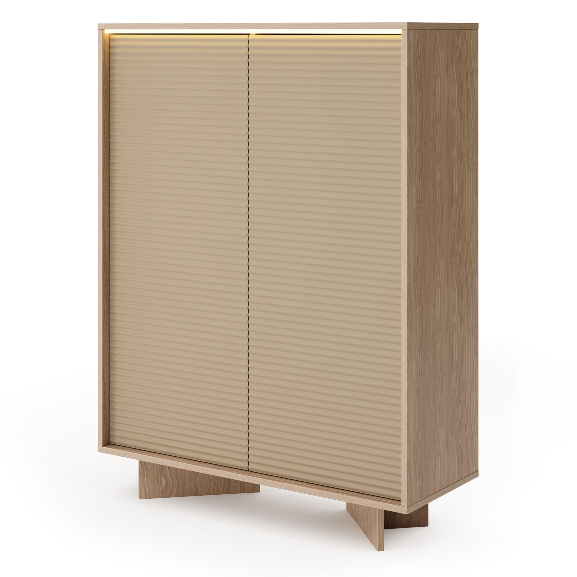 Komoda wysoka SEMI | 2D + LED | Bolivar naturalny + cappuccino