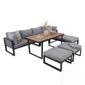 Zestaw mebli ogrodowych ROMA + Stół Sycylia | Aluminium czarny | Szare poduszki