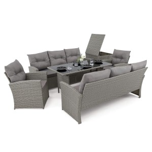 Zestaw mebli ogrodowych  MARSYLIA 8 | Technorattan | Mould | Poduszki szare 01 OUTLET