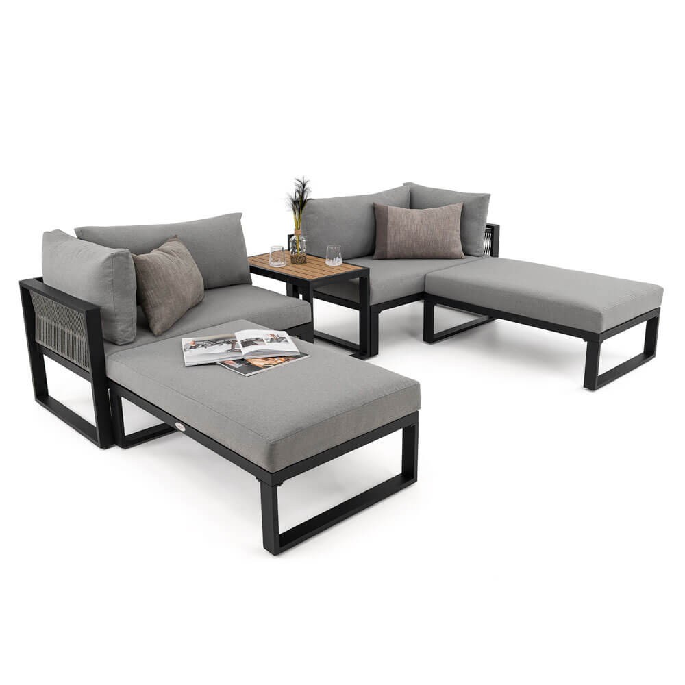 Zestaw mebli ogrodowych SANTORINI Plus | Aluminium czarny | Szare poduszki OUTLET