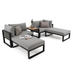Zestaw mebli ogrodowych SANTORINI Plus | Aluminium czarny | Szare poduszki OUTLET
