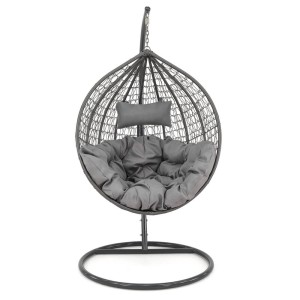 Fotel ogrodowy wiszący HC-001 | Technorattan | Czarny | Poduszki szare OUTLET