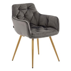 Krzesło tapicerowane DC-0084-3 Szary welur | Nogi złote | OUTLET