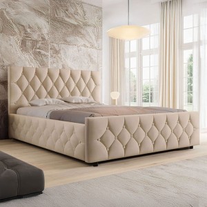 Łóżko tapicerowane z pojemnikiem SFG0172 | 160x200 | Welur | Beż #3 | OUTLET