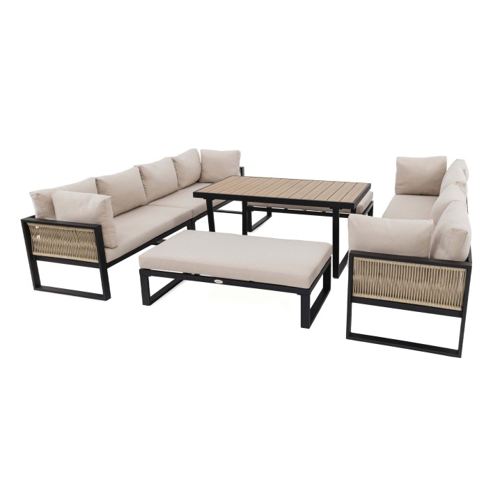 Zestaw mebli ogrodowych SIENA DUO | Aluminium czarny | Beżowe poduszki