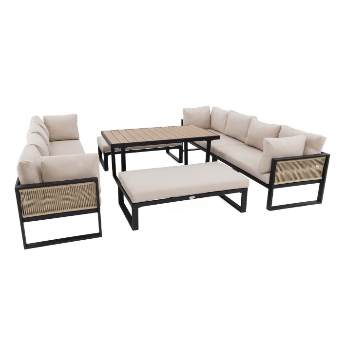 Zestaw mebli ogrodowych SIENA DUO | Aluminium czarny | Beżowe poduszki