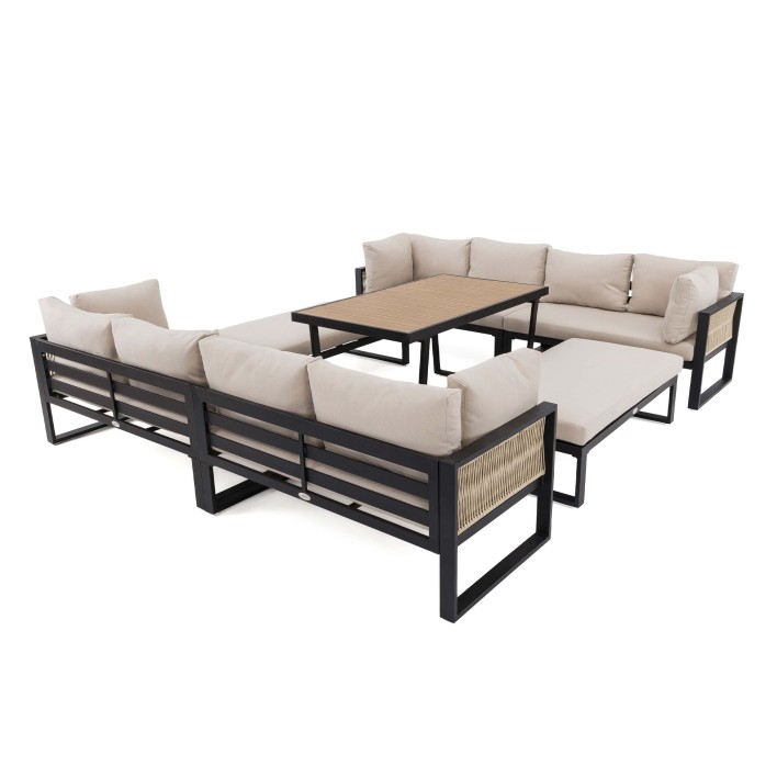 Zestaw mebli ogrodowych SIENA DUO | Aluminium czarny | Beżowe poduszki