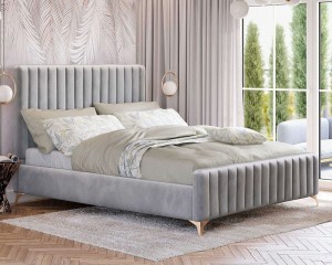 Łóżko tapicerowane BELANIA (SF1023) w stylu Glamour | 140x200 | Welur | Szary | OUTLET