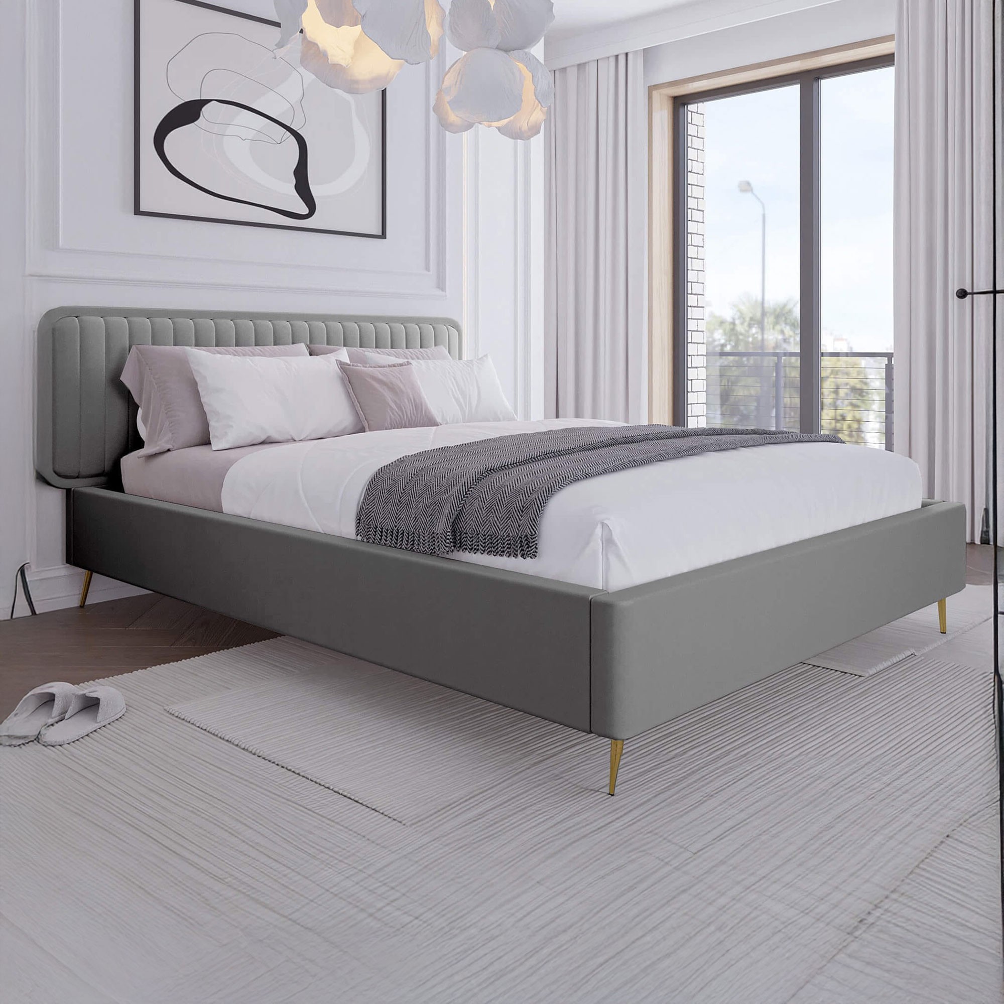 Łóżko tapicerowane SF1041 | 140x200 | Welur | Szary | OUTLET