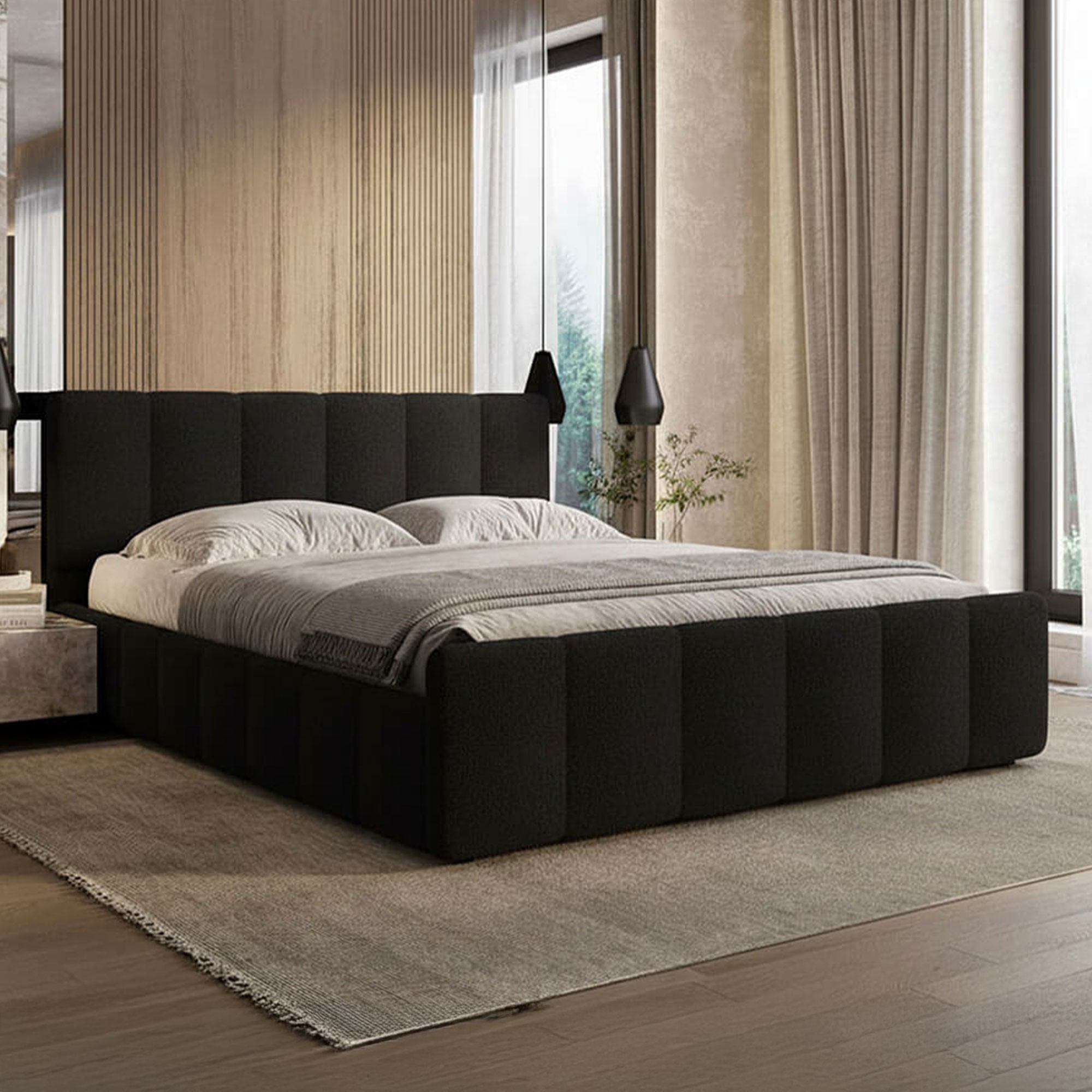 Łóżko tapicerowane z pojemnikiem SFG0166 | 180x200 | Welur | Czarny | OUTLET
