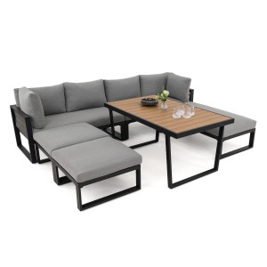 Zestaw mebli ogrodowych ROMA + Stół Sycylia | Aluminium czarny | Szare poduszki