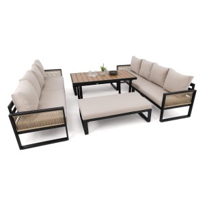 Zestaw mebli ogrodowych RIMINI DUO + Stół Sycylia | Aluminium czarny | Beżowe poduszki