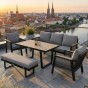 Zestaw mebli ogrodowych z aluminium PROVENCE | Czarne + imitacja drewna | Szare poduszki OUTLET-2