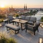 Zestaw mebli ogrodowych z aluminium PROVENCE | Czarne + imitacja drewna | Szare poduszki OUTLET-3