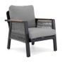 Zestaw mebli ogrodowych z aluminium PROVENCE | Czarne + imitacja drewna | Szare poduszki OUTLET-17