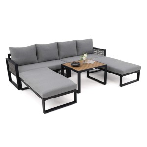 Zestaw mebli ogrodowych SANTOS | Aluminium czarny | Szare poduszki | OUTLET