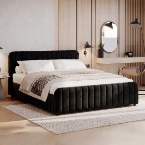 Łóżko tapicerowane z pojemnikiem SFG0167 | 180x200 | Welur | Czarny OUTLET