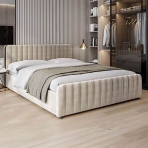 Łóżko tapicerowane z pojemnikiem SFG0160 | 140x200 | Welur | Beżowy #3 | OUTLET